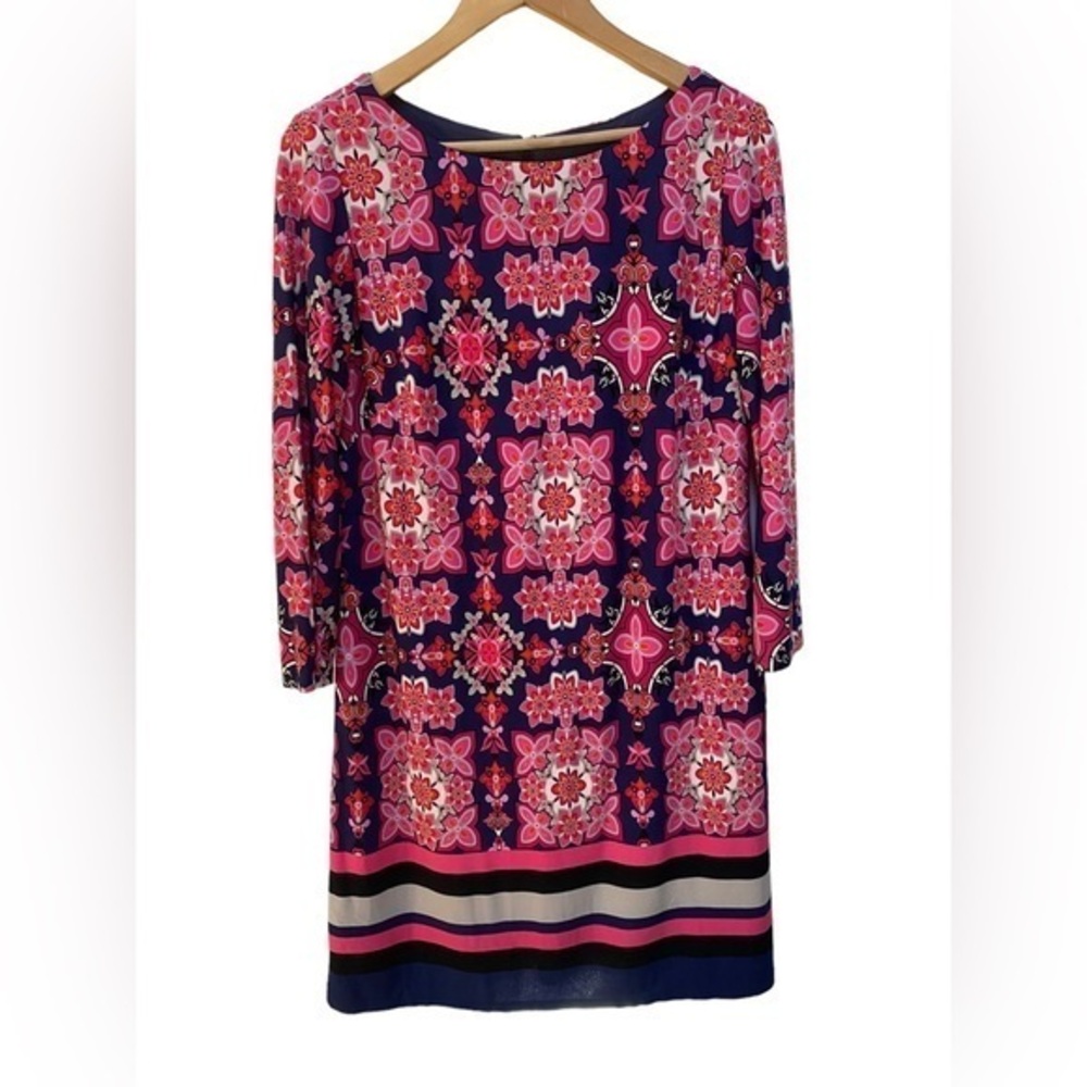 Vince Camuto long sleeve pink blue colorblock floral cocktail dress Women 12